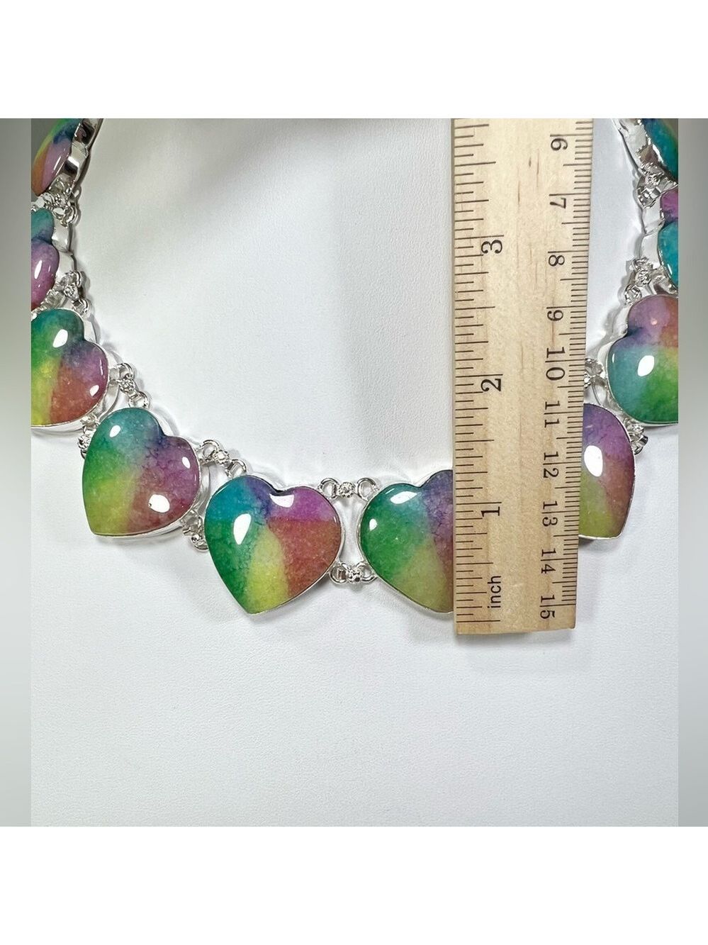 Beautiful 🌈💗 925 Rainbow Solar Quartz Hearts Large Gemstone Necklace Earrings - Picture 5 of 9